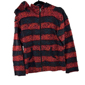 Creative Design Red and Black Patterned Hoodie - Made in Nepal